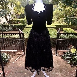 💕 Vtg 1980s Velvet & Lace Designer Gown Womens 6